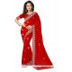 Simplistic Red Patch Border Work Georgette Classic Saree