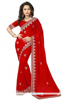 Simplistic Red Patch Border Work Georgette Classic Saree