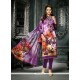 Amazing Purple Print Work Crepe Silk Churidar Designer Suit