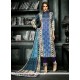 Print Crepe Silk Churidar Designer Suit In Blue