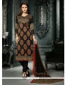 Spectacular Print Work Crepe Silk Black Churidar Designer Suit