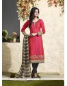 Pleasing Lace Work Hot Pink Chanderi Cotton Readymade Suit