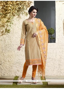 Adorable Chanderi Cotton Beige Lace Work Readymade Suit