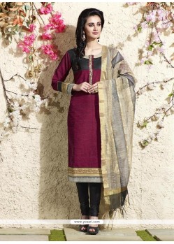 Flawless Lace Work Magenta Chanderi Cotton Readymade Suit