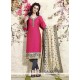 Titillating Lace Work Hot Pink Readymade Suit