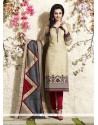 Majesty Cream Lace Work Readymade Suit