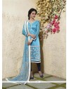 Immaculate Turquoise Lace Work Chanderi Cotton Readymade Suit