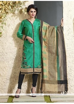 Snazzy Sea Green Chanderi Cotton Readymade Suit