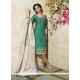 Dignified Lace Work Sea Green Readymade Suit