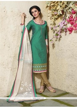 Dignified Lace Work Sea Green Readymade Suit