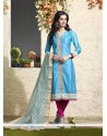 Modern Turquoise Lace Work Readymade Suit