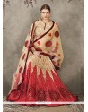 Beckoning Net Beige And Red Embroidered Work A Line Lehenga Choli