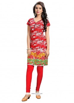Red Cotton Party Wear Kurti