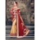 Customary Beige And Red Raw Silk Classic Designer Saree