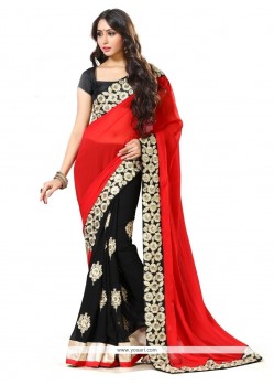 Irresistible Black And Red Embroidered Work Georgette Traditional Saree