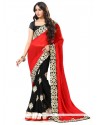Irresistible Black And Red Embroidered Work Georgette Traditional Saree