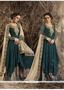 Versatile Teal Resham Work Bhagalpuri Silk Designer Palazzo Salwar Kameez