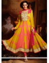 Yellow And Pink Raw Silk Anarkali Suit
