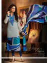 Grey And Blue Georgette Churidar Suit