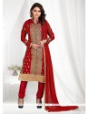 Versatile Red Lace Work Georgette Churidar Suit