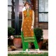 Stunning Lace Work Chanderi Orange Churidar Suit