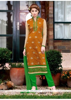 Stunning Lace Work Chanderi Orange Churidar Suit