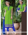 Exceeding Lace Work Chanderi Green Churidar Suit