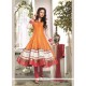 Breathtaking Chanderi Cotton Orange Patch Border Work Readymade Suit