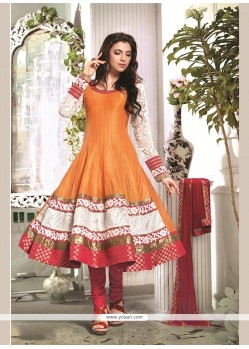 Breathtaking Chanderi Cotton Orange Patch Border Work Readymade Suit