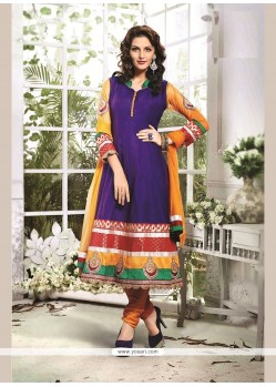 Radiant Patch Border Work Chanderi Cotton Blue Readymade Suit