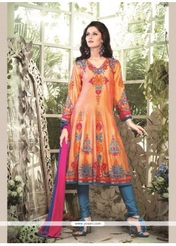 Resham Chanderi Cotton Readymade Suit In Orange