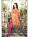 Resham Chanderi Cotton Readymade Suit In Orange