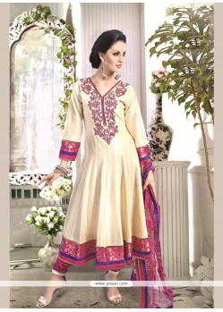 Gratifying Chanderi Cotton Embroidered Work Readymade Suit