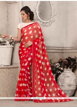 Exciting Red Print Work Printed Saree