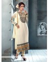 Off White Embroidery Georgette Churidar Suit