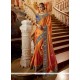 Embroidered Chiffon Satin Classic Designer Saree In Orange