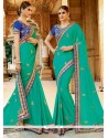 Adorning Georgette Sea Green Patch Border Work Designer Traditional Sarees