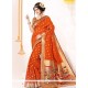 Prime Orange Patch Border Work Banarasi Silk Classic Designer Saree