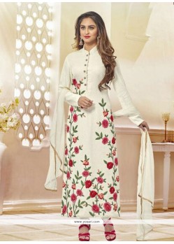 Pleasing Embroidered Work Off White Designer Suit