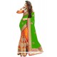 Chic Zari Work Green And Orange Half N Half Designer Saree