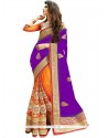 Prominent Orange And Purple Resham Work Half N Half Designer Saree