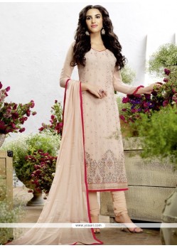 Impeccable Pink Resham Work Georgette Churidar Salwar Suit