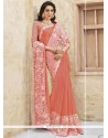 Titillating Embroidered Work Peach Designer Traditional Sarees