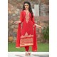 Paramount Red Embroidered Work Churidar Designer Suit
