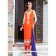 Amusing Georgette Orange Resham Work Churidar Designer Suit