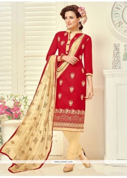 Blissful Cotton Embroidered Work Churidar Suit
