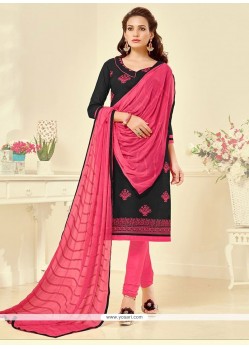 Prominent Cotton Black Embroidered Work Churidar Suit