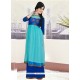 Riveting Embroidered Work Net Blue Gown