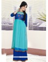 Riveting Embroidered Work Net Blue Gown