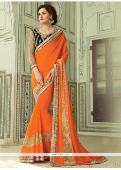 Sonorous Embroidered Work Orange Traditional Saree